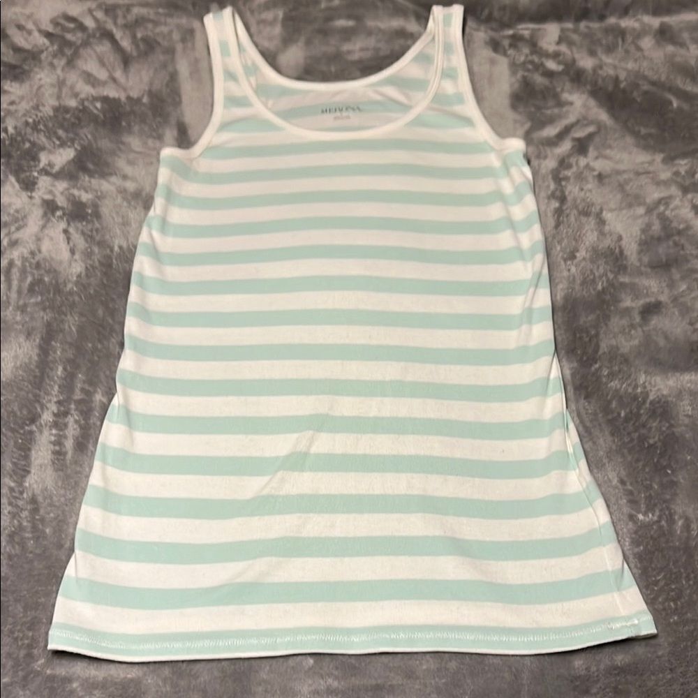 Merona Green and White Striped Scoop Neck Tank Top